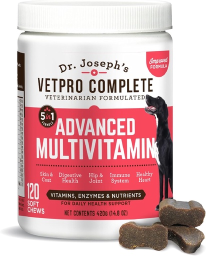 [BRSWYZILCN6RSYAZ] Dr Joseph 's VetPro Complete Multivitamin Dog Supplement, 120 Count (Big Dog 60 Day Supply), 5in1 Chew with Vitamins, Enzymes & Nutrigents, Hip & Joint Health, Immune System & Alergy Support