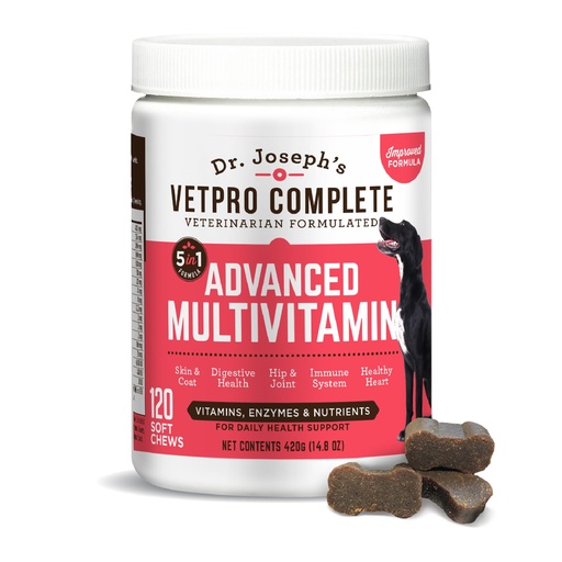 [BRSWYZILCN6RSYAZ] Dr. Joseph's VetPro Complete Multivitamin Dog Supplement, 120 Count (Large Dog 60 Day Supply), 5in1 Chew with Vitamins, Enzymes & Nutrients, Hip & Joint Health, Immune System & Allergy Support