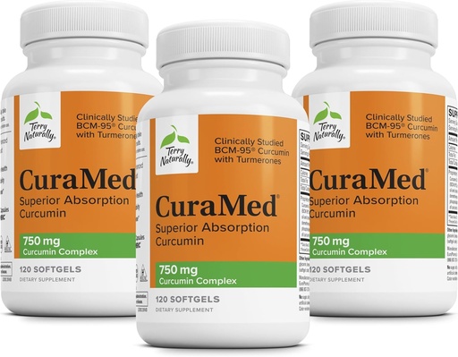 [BRSWGYYTO4HBYDY6] Terry Naturally CuraMed 750 mg - Antioxidant Supplement for Brain & Heart Health - Supplement with High-Potency Curcumin Complex - Kidney, Liver & Immune Health Support - 120 Softgels (Pack of 3)