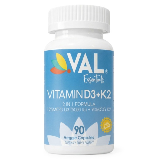 [BRSROBAKDIBROFLJ] VAL Vitamin D3 + K2 (MK-7) 5000 IU & 90 mcg – Bone & Heart Health Support – High Potency, Non-GMO, Easy to Swallow – 90 Vegan Capsules – D3 K2 Supplement Made in USA