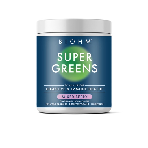 [BRSW2ZI2OENRGFD2] BIOHM Super Greens, Green Superfood Powder (8.5 Oz, 30 Servings) Antioxidant Veggie Powder & Smoothie Mix, 34 Superfoods & Spirulina, Digestive Enzymes, Prebiotics and Probiotics, Mixed Berry Flavor
