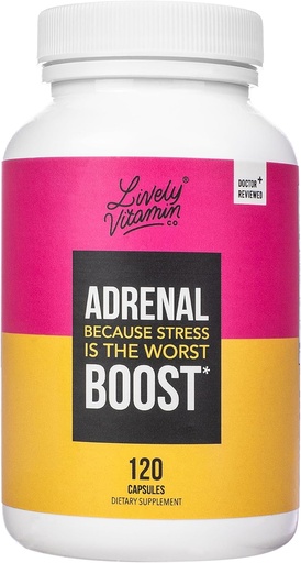 [BRSW2GL5BYPQG3YY] LIVELY VITAMIN CO. Adrenal Boost - Immune - Stress - Anxious - Memory - Focus - Nervousness - Rest - Sleep - Ashwagandha - Black Maca - Rhodiola - Ginseng - 120 Vegetarian Capsules