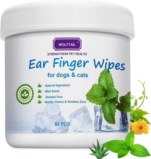 [BRSRAZL6BZ4AIGTB] Dog Ear Wipes para cans e gatos, 60 con gran tamaño - Gently Remove Ear Wax, Debris - Sooths & Deodorizes - Relieve Ear Itching & Inflammation, Fresh Coconut Scent