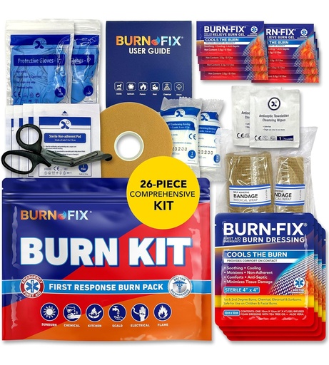 [BRSRAGQ5CADWECTL] BurnFIX® Burn Kit First Aid Recommended by Doctors, Comprehensive 25pcs First Aid Kit Includes Burn Gel, Burn Dressing, Gloves, Scissors, Wipes for Quick Burn Relief - Sunburn, Electrical, Flame Burns