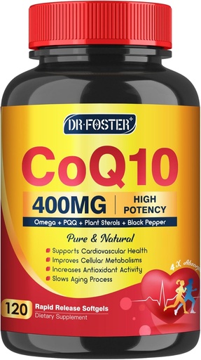 [BRSROAQ2CB4GGGTU] CoQ10 400mg SoftGels COQ10 - CQ10 Coenzyme Q10 Supplément, plus PQQ, Oméga 3, et vitamine E, pour l'énergie cardiaque et cellulaire, 120 portions