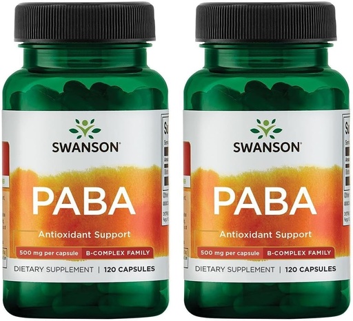 [BRSWGAANDINRG2TF] Swanson PABA - Powerful B Complex Supporting Red Blood Cell Formation - Folic Acid Component Aiding Supply Oxygen to Cells and Skin Health Support - (120 Capsules, 500mg Each) (2 Pack)