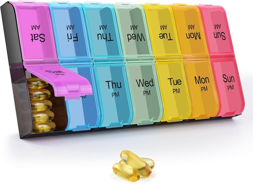 [BRSW2GQLDJYRS3LL] GREENCYCLE Extra Large Weekly Pill Organizer 2 Times A Day,7 Day Pill Box AM PM Medicine Planner Dispenser Case with XXL Compartment Home Pill Container for Vitamins Fish Oil Supplements (Rainbow)
