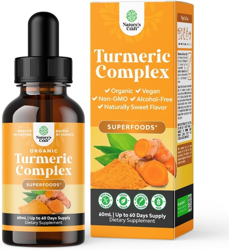[BRSROZAHOJ7BSETL] Caksin Turmeric Turmeric untuk Orang Dewasa - Turmeric Curcumin dengan Black Pepper, Cinnamon & Ginger Extract Liquid for Joint Pain, Mobility & Inflamation - Curcumin Drops for Immune Support - 60ml (2oz)