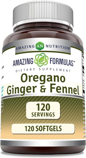 [BRSWGZL2BUCGOAD6] Amazing Formulas Oregano Oil with Ginger & Fennel Supplement | 120 Softgels | Non-GMO | Gluten-Free | Made in USA