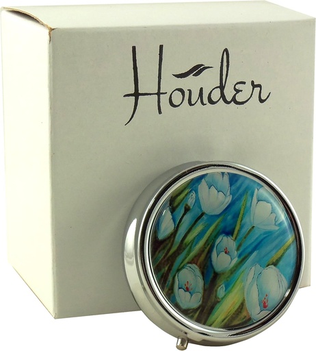 [BRSWKEAKAYHWCCL2] Designer Pill Box by Houder - Decorative Pill Case with Gift Box - Carry Your Meds in Style (Tulips)