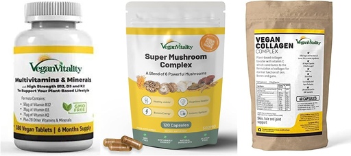 [BRSRMCADA5YBSYL6] Vegan Vitality ATM Supplements Sche - Vegan multivitamins, Collagen ve Super Mushroom Kompleksi. Yüksek Güç Santralı - Vegans ve Vejetaryenler için Genel Sağlık için Temelde Formula