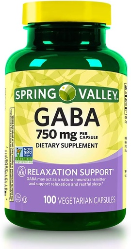 [BRSWGBITOEFRA33V] Spring Valley Gaba 750 mg Relaxation Support, 100 Capsules