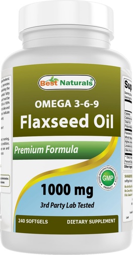 [BRSWIGIGOQABGGQV] Best Naturals Flaxseed Oil 1000 mg 240 Softgels - Omega-3-6-9 for Heart Health