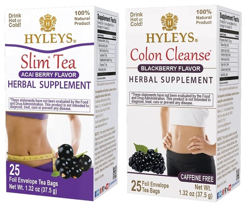 [BRSWYFA6OV5A4F3J] Hyleys Weight Supplements Tea Bundle - Slim Tea & Colon Cleanse - 50 Tea Bags Total (2 Pack)
