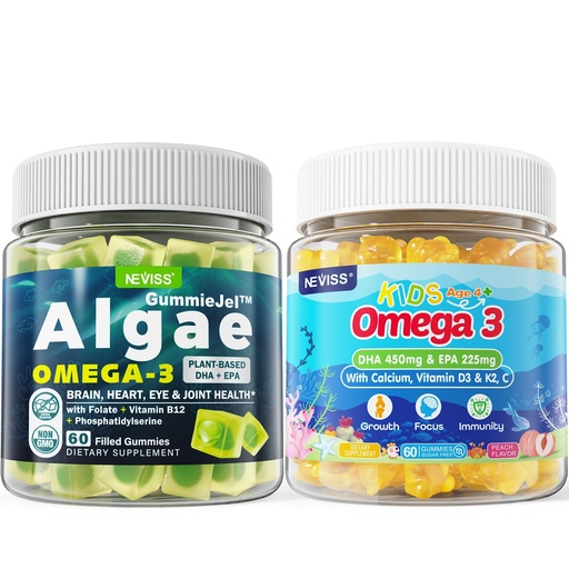 [BRSRABD5BEBWEG3A] Vegan Omega 3 Gummies 1 Pack + Sugar Free Omega 3 Gummies for Kids 2 Pack