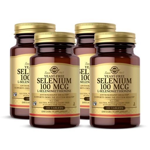[BRSWIFD5OEHQM2DK] Solgar Yeast-Free Selenium 100 mcg - 100 Tablets, Pack of 4 - Supports Antioxidant & Immune System Health - Non-GMO, Gluten Free, Dairy Free, Kosher - 400 Total Servings
