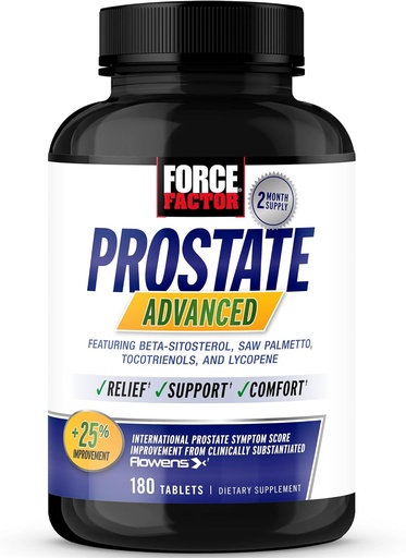 [BRSW2ZALAUPRUE3X] FORCE FACTOR Prostate Advanced, Health Supplement for Men for Reducing Nighttime Badkamer Trips, Blader & Urinary Relief, with Saw Palmetto, Beta-Sitosterol, 180 Tablets (1-pack)
