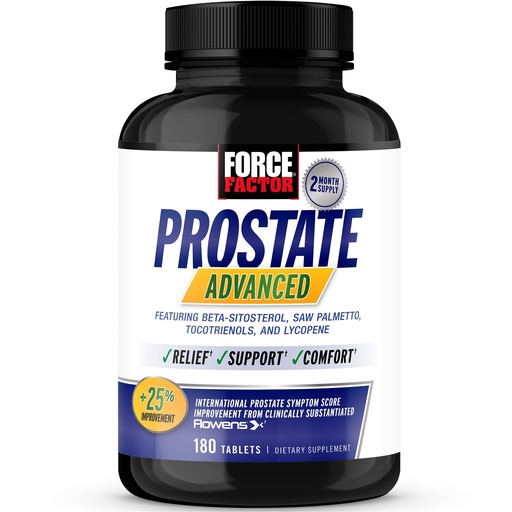 [BRSW2ZALAUPRUE3X] Force Factor Prostate Advanced, Health Supplement for Men for Reducing Nighttime Bathroom Trips, Bladder & Urinary Relief, with Saw Palmetto, Beta-Sitosterol, 180 Tablets (1-Pack)