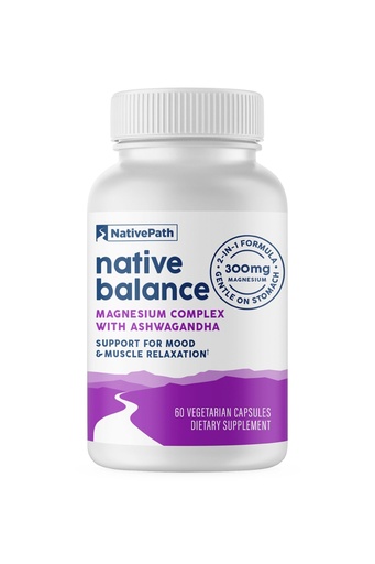 [BRSROAI7A4JREH3L] NativePath Native Balance Magnesium Supplement with Ashwagandha - High Absorption Aquamin Ocean-Sourced Formula - 60 Capsules