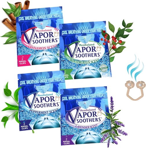 [BRSWYAYBOAMA4HTU] Nasal Dilator Clips, Cool & Easy Breathing Under Your Mask, 4-Scent Variety Pack (Peppermint, Wintergreen, Cinnamon, Lavender), 8 Count, Instant Nasal Congestion Relief, Drug-Free