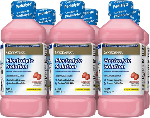 [BRSWIHQEA4GBS2IV] GoodSense Strawberry Electrolyte Solution, замінює електроліти, рідина та цинк, діти та дорослі, 33.8 Флюїдні овес (Pack of 6)