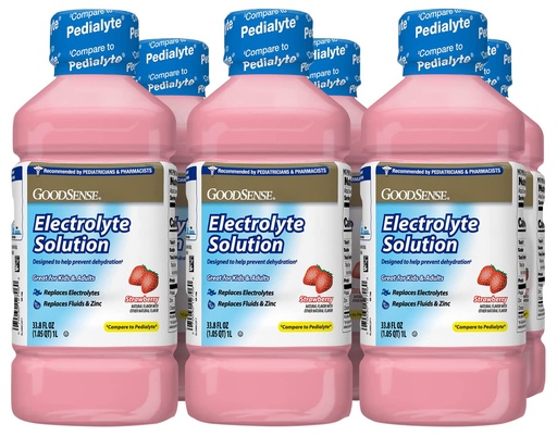 [BRSWIHQEA4GBS2IV] GoodSense Strawberry Electrolyte Solution, Replaces Electrolytes, Fluid & Zinc, Kids & Adults, 33.8 Fluid Ounces (Pack of 6)