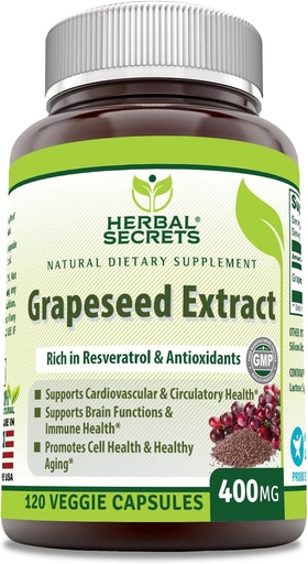 [BRSWKE36OQNB4AAZ] Herbal Secrets Grapeseed Extract 400 mg 120 Veggie Capsules Supplement - Non-GMO - Gluten Free