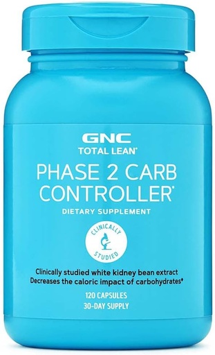 [BRSWIEDQBQMGKCLI] GNC bendras Lean Phase 2 Carb Controller, Sumažina kalorijos poveikis nuo angliavandenių, 120 kapsulės