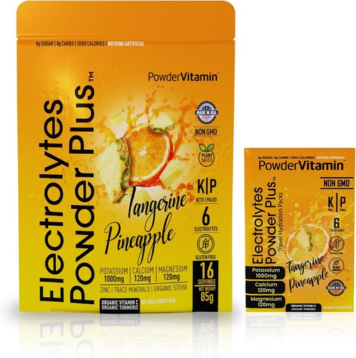 [BRSRAGAKC56BQA3L] PowderVitamin Electrolytes Powder Plus, Keto, Tangerine Pineapple, Sugar Free, Pink Himalayan Salt, 1000mg Potassium, 120mg Calcium, 120mg Magnesium, Non-GMO, Zero Calories, (16 Hydration Packets)