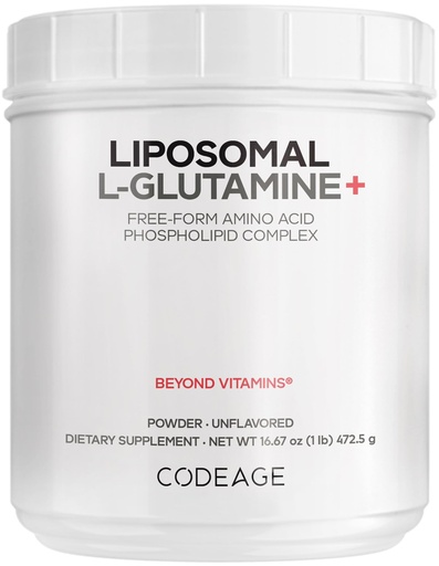 [BRSRMCQPBV6BA2Y7] Codeage Liposomal L-Glutamine Powder - High-Potency L-Glutamine 5,000 mg per Serving - 3-Month Supply - Liposomal Delivery, Free-Form Amino Acid, Unflavored Glutamine - Non-GMO Gluten-Free - 16.67 oz