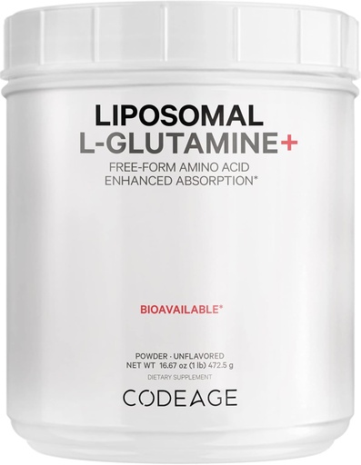 [BRSRMCQPBV6BA2Y7] Codeage Liposomal L-Glutamine Toz - Yüksək-Potency L-Glutamine 5,000 mg - 3-Month Supply - Liposomal Delivery, Pulsuz-Form Amino Acid, Unflavored Glutamine - Qeyri-GMO Gluten-Free - 16.67 oz