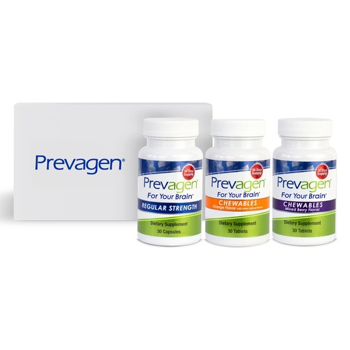 [BRSRMBDRDJ5WK2D5] Prevagen Variety Pack - 90 Count (3 Month Supply) | Regular Strength Capsules, Mixed Berry Chewables, and Orange Chewables | 10mg of Apoaequorin Plus Vitamin D3