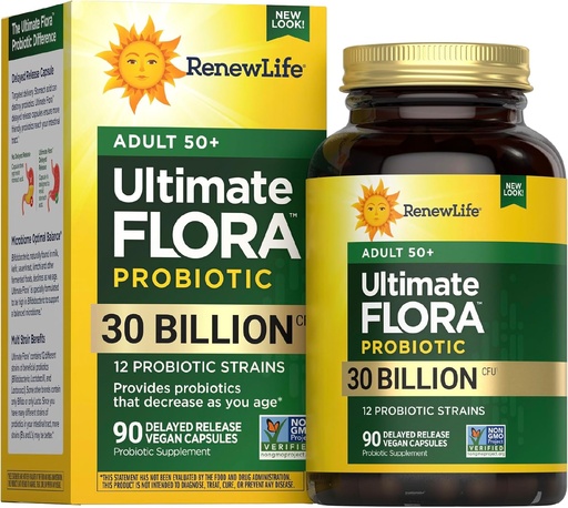 [BRSWIFAZBUJROA3Y] Renew Life Probiotic Adult 50 Plus Probiotic Capsules, Daily Supplement Supports Urinary, Digestive and Immune Health, L. Rhamnosus GG, Dairy, Soy and gluten-free, 30 Billion CFU, 90 Count