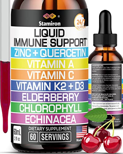 [BRSW2AYBOQIWE33J] Zinc Quercetin Vitamin C D3 Liquid Immune Support with Vitamin A K2 Echinacea Chlorophyll and Elderberry - 9in1 Immune Defense Drops Complex for Immunity Health Respiratory Health - 60 Servings
