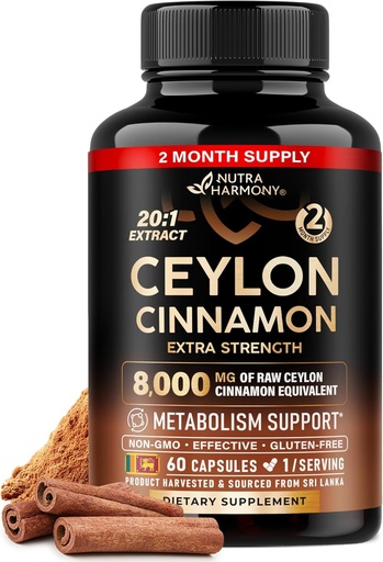 [BRSROCY5OQIRGD35] Ceylon Cinnamon Capsules - Extra Strength - Energy Heart " Metabolism Support for Men " - Pure Natural Cinnamon 20:1 Extract supplement - GMO " Gluten Free - Made in USA - 60 Capsules 2 Month