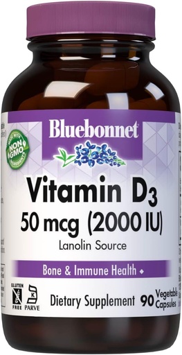 [BRSWIY33AZ5QYELK] BlueBonnet Vitamina D3 2000 IU Capsules Vegetable, 90 Count
