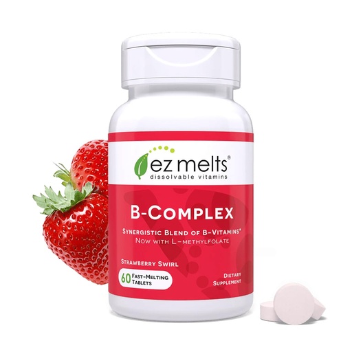 [BRSWIBA7BEORCAIV] EZ Melts Dissolvable B-Complex - Vitamin B Complex - Provides Energy Metabolism & Heart Health Support - with Methylated B12 & Folate - Non-GMO & Vegan - Strawberry Swirl - 60 Tablets (60 Servings)