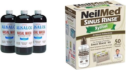 [BRSRAYYYB5YWCCIY] Alkalol Nasal Wash 3 Pack, NeilMed Sinus Rinse Kit med Xylitol - Naturlig Relief fra Nasal Congestion, Opløser Mucus, Antibakteriel