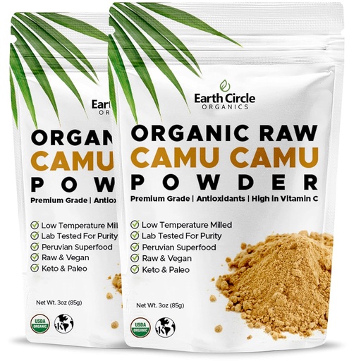 [BRSWKEDQBYIRWCDU] Earth Circle Organics Camu Camu Powder - Organic Raw Berry Powder med naturliga vitamin C & Antioxidanter - Vegan, Kosher, Non-GMO Superfood för immunitet och energi - 3oz (Pack of 2)