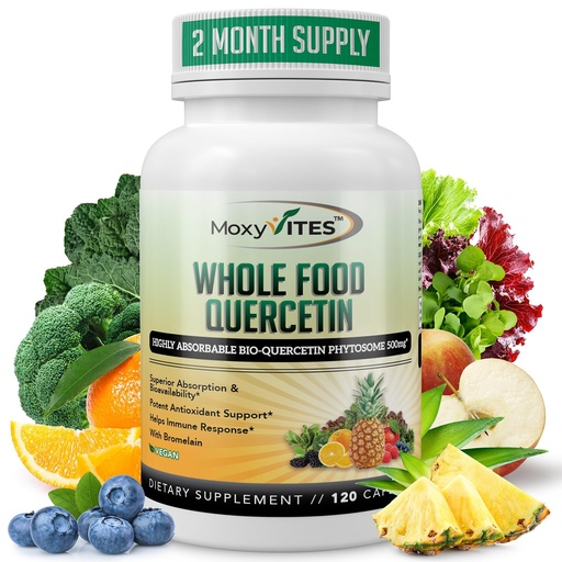 [BRSWYAQ5BF6QACIZ] MoxyVites Quercetin with Bromelain 500mg Supplement - Bioactive Phytosome Complex, Pure Organic Whole Food Seasonal Support, Antioxidant, 20X Absorption & Bioavailability-120 Caps