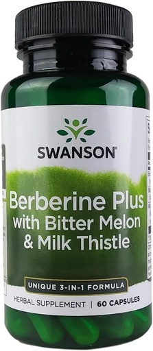 [BRSRM2QDCQBWMDTO] Swanson Berberine Plus avec Mélone amère et chardon de lait - 3-en-1 Formule 60 Caps