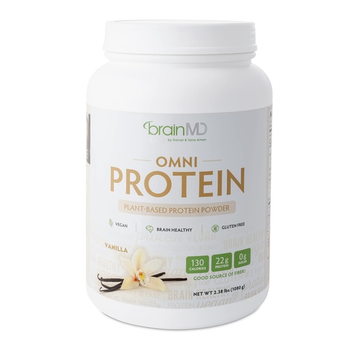 [BRSWGZIEDIHRAEL2] BRAINMD Dr Amen OMNI Protein Vanilla - 2.38 lbs - Plant-Based Protein Powder - Promotes Energy & Exercise Recovery - Vegan, Vegetarian, Sugar Free, Gluten Free - 30 Servings