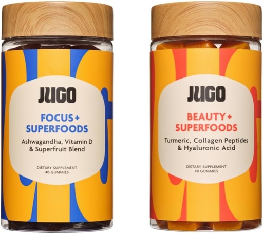 [BRSRA2YEBV4AMAD6] JUGO Beauty + Focus Gummies Bundle – Ashwagandha, Collagen & Biotin – Supports Focus, Stress Relief, Hair, Skin & Nails – Plant-Based, Gluten-Free