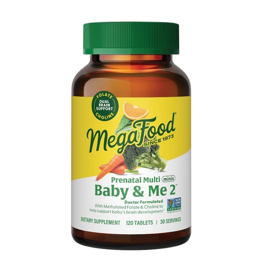 [BRSWYAI3A4MWKG37] MegaFood Baby & Me 2 Prenatal Multi Minis - Prenatal Vitamins for Women with Choline & Methyl Folate - Gluten-Free, Vegetarian, Pre Natal Multivitamin for Women – 120 Minis Tablets, 30 Servings