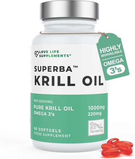 [BRSWIEARBMEGC2T4] Krill Oil Omega 3 Capsules High Strength 1000mg | Sustainably Fished in Antarctic | 60 Red Softgels | Joint Care Supplements | with Powerful Antioxidant Astaxanthin and Phospholipids for Absorption