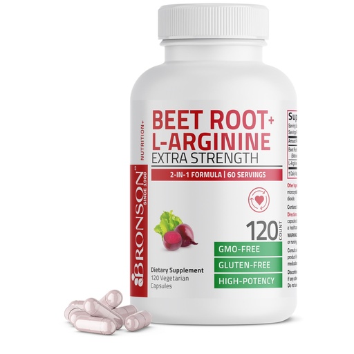 [BRSRMGD6AUJRAALD] Bronson Beet Root + L-Arginine Nitric Oxide Production- Non-GMO, 120 Vegetarian Capsules