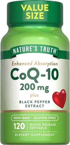 [BRSROZYZOZ6BS3D5] Nature's Truth CoQ10 200mg | 120 Softgels | High Absorption | Non-GMO & Gluten Free Coenzyme Supplement | with Black Pepper Extract