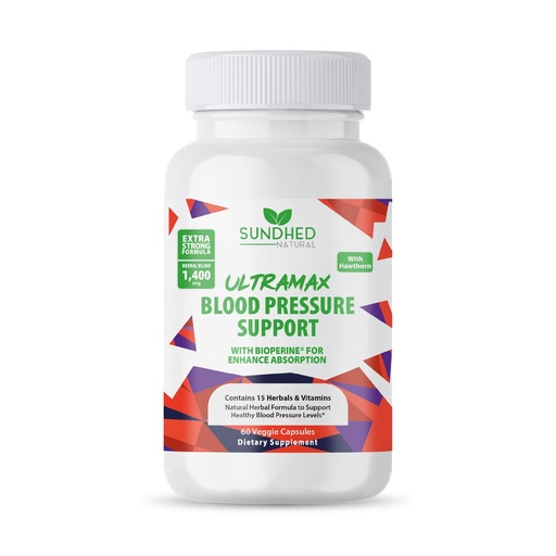 [BRSRMAL3AAIRAA33] Sundhed Natrual UltraMax Blood Pressure with Bioperine for Enhanced Absorption, Hawthorn Berry Capsules - Multivitamin - 60 Capsules