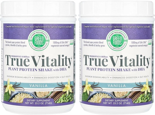 [BRSRAYYCOYHGG2A4] Green Foods True Vitality Plant Protein Shake, Vanilla, 25.2 Ounce (Pack of 2)