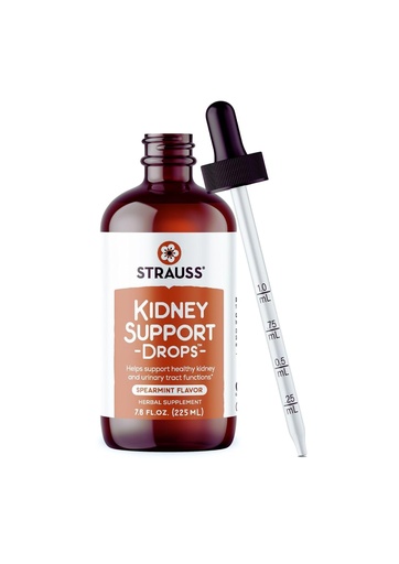 [BRSWIYIZO4HQO2DC] Strauss Naturals Kidney Support Supplement Drops for Men and Women – Kidney Cleanse Detox & Repair – Helps with Urinary Tract Function - Vegan & Non-GMO – Spearmint Flavored – 225 ml Bottle